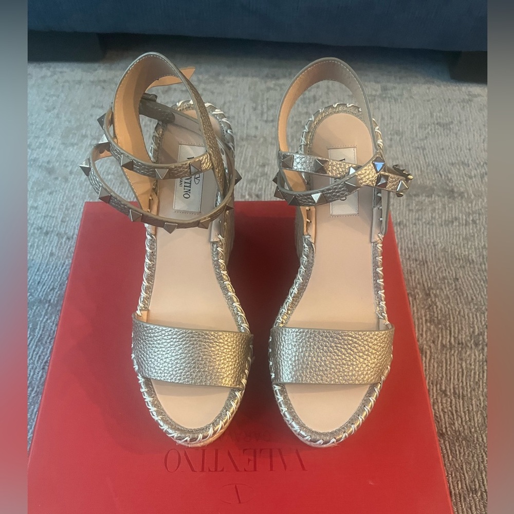 Valentino Rockstud Wedge Espadrilles